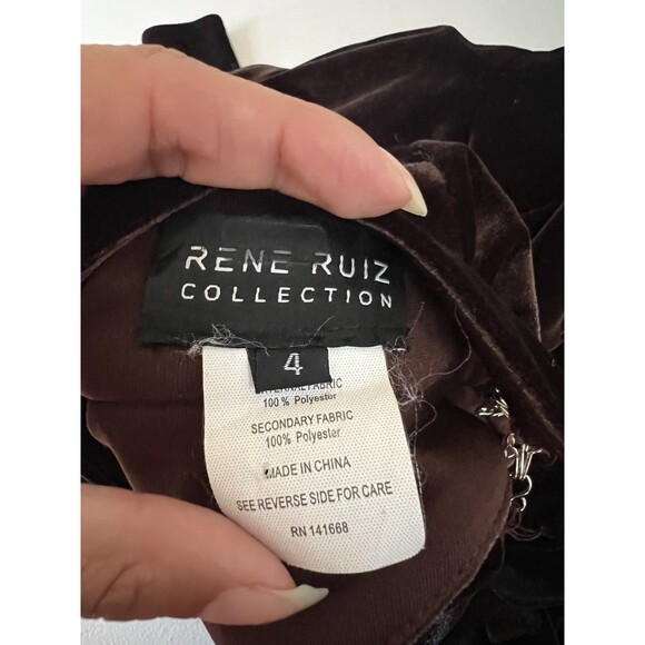 Rene Ruiz Collection Midi Dress Womens 4 Velvet Brown Mock Neck Cutout Chest - Picture 2 of 11